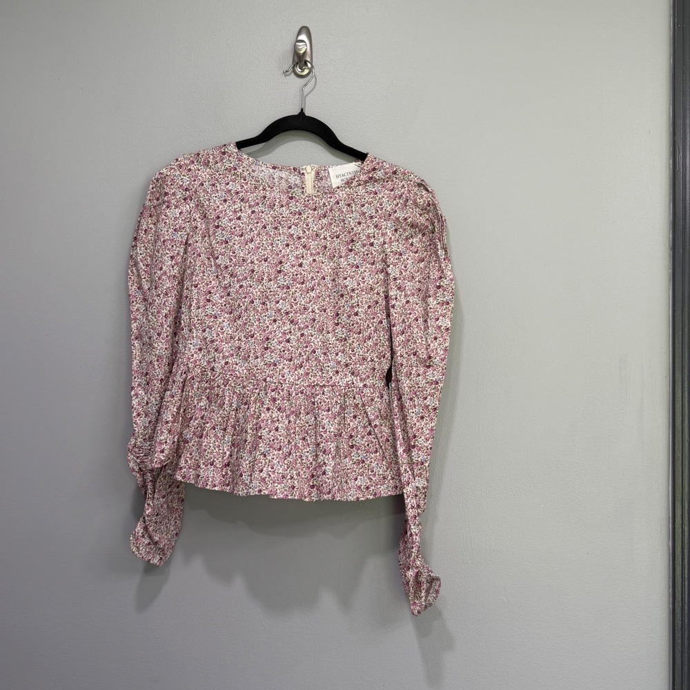 Hyacinth House Pink Floral Puff Sleeve Peplum Top XS NWT